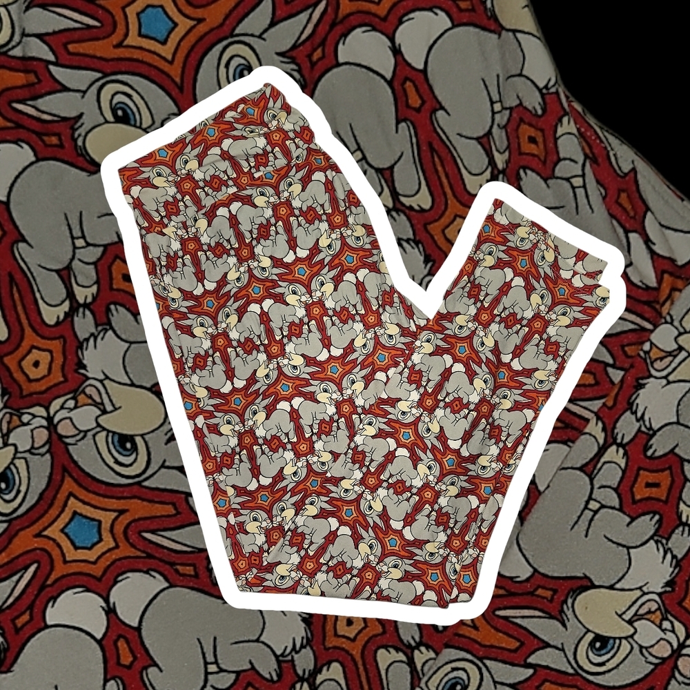 NWT Lularoe Bambi's Thumper Red & Gray Rabbit Leggings Size TC